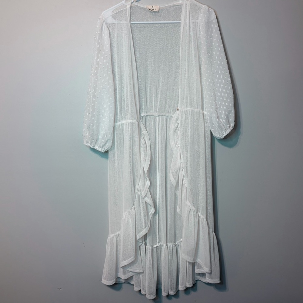Elegant White Sheer Women's Ruffle Kimonos